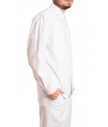 Long sleeve food shirt, button closure, gripper at collar Long sleeve food shirt, button closure, gripper at collar